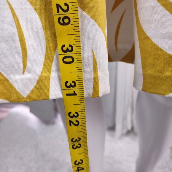 New York & Company Yellow White Leaf Print Cotton Blend Fit & Flare Dress Sz 12 - Picture 7 of 11
